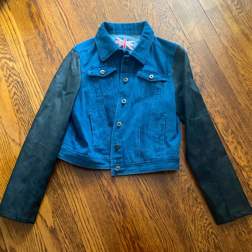 Mixed media jacket jean and faux leather XL